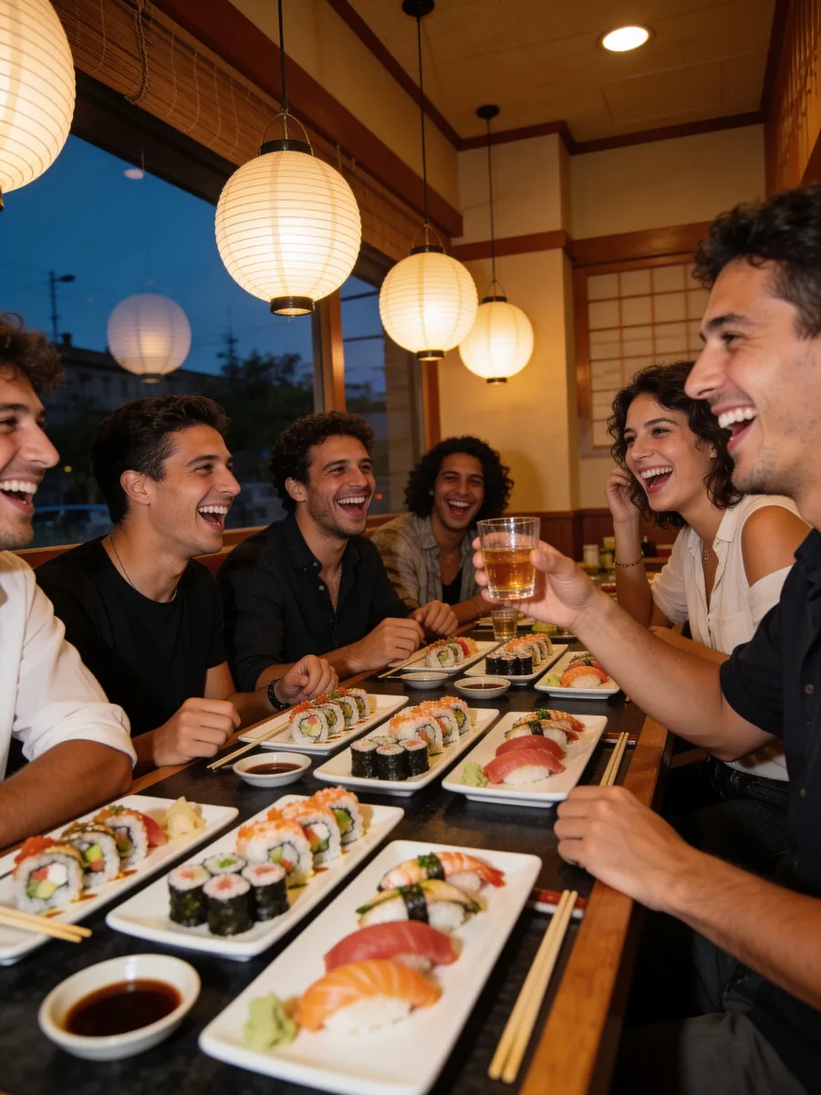 Un gruppo di amici a cena che brinda